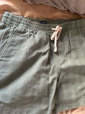J. Crew Sage Green Waffle Knit Drawstring Shorts with Cream Tie - 2025